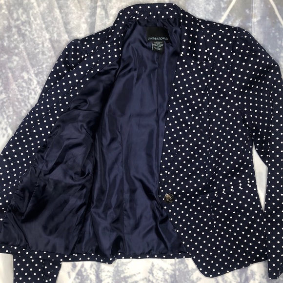 Cynthia Rowley Navy Blue White Polka Dot Blazer - Picture 8 of 8